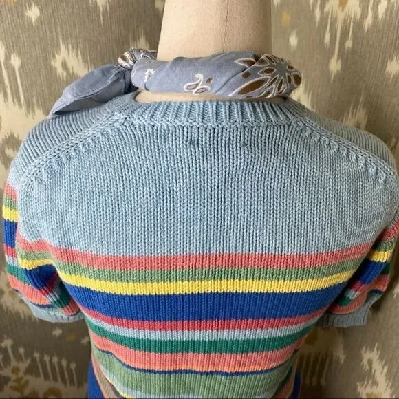 Polo Ralph Lauren Sky Blue Sun Bleached Multi Stripe Short Sleeve Sweater - Picture 14 of 16